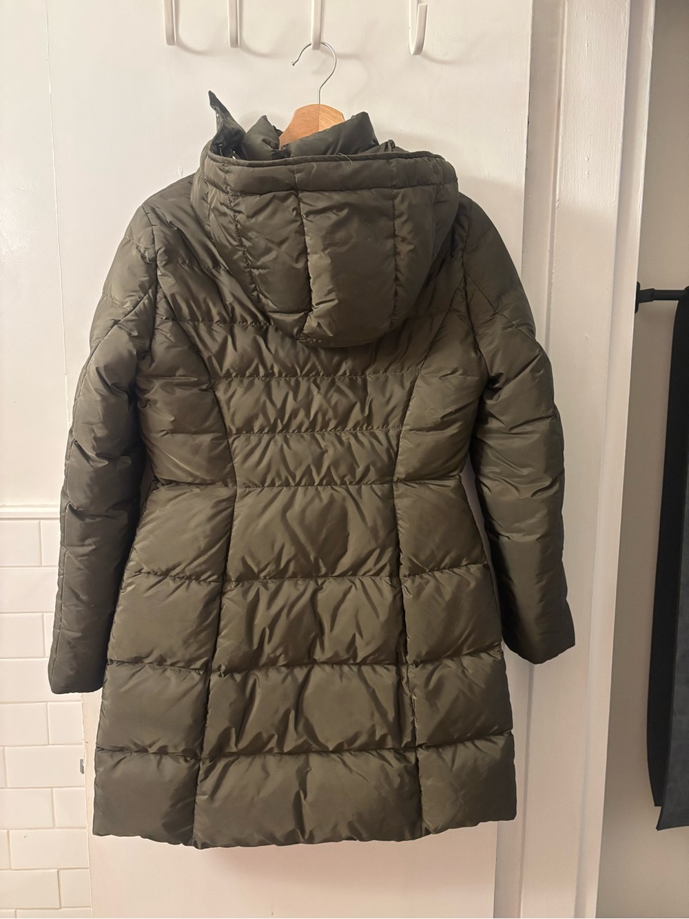 Prada Long Down Puffer Coat in Olive - Picture 3 of 5